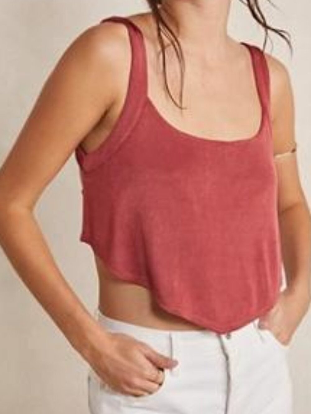 Free People To the Point Crop Tank Backless Berry XS Red Apron Tie Back Drapey